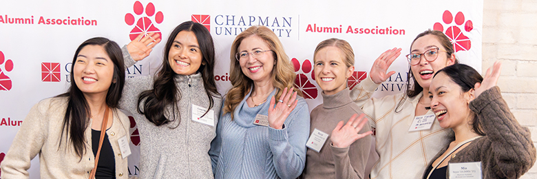 six female alumni at a chapman event