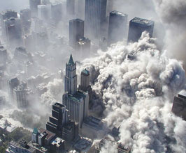 overhead shot of the aftermath of 9/11 terrorism attack in New York